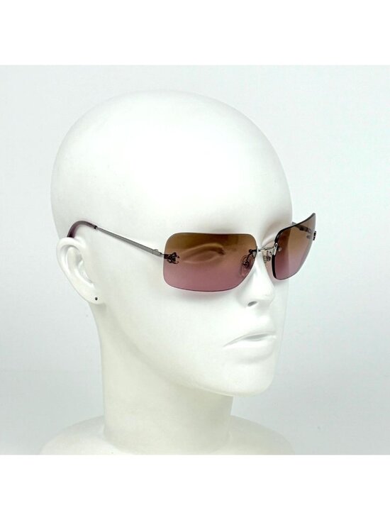Chanel CC Logo Sunglasses Rimless Eyewear Metal Pink Silver